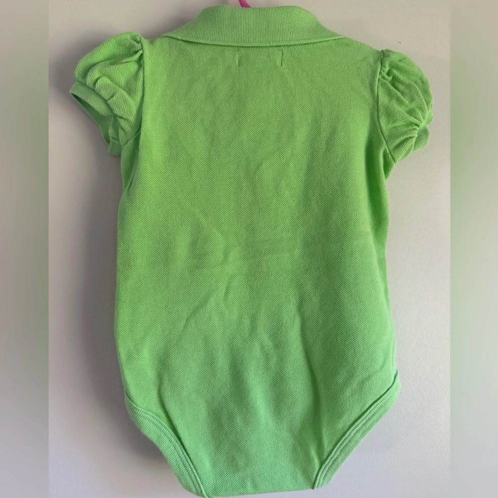 Ralph Lauren Girls Spring Green Ruffle Polo Bodysuit Pink Pony 🩷💚 9M MSRP $49